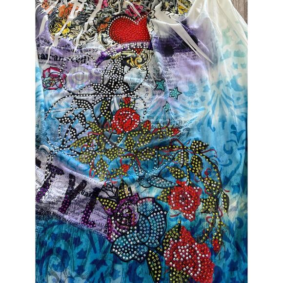 S-Twelve NWT Tattoo Style Mini Dress S Y2K Graphic Ed Hardy Vibes - Picture 3 of 4